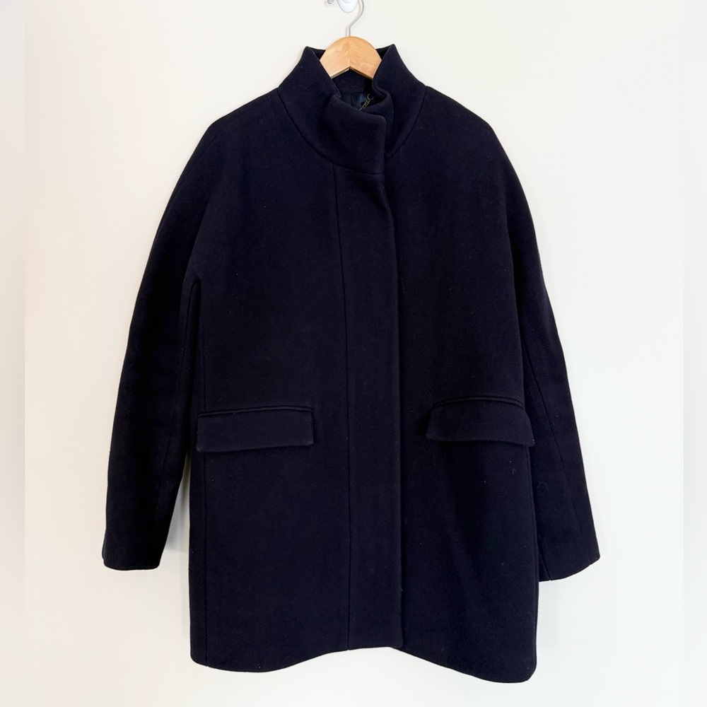 J. Crew Women’s Stadium Cloth Nello Gori Cocoon Wool Coat Jacket Navy Blue Sz 14